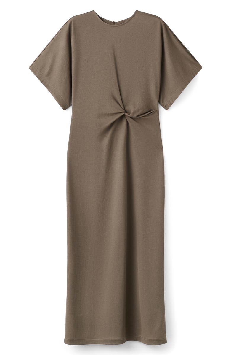MANGO Gathered Midi Dress, Main, color, Light/ Pastel Brown