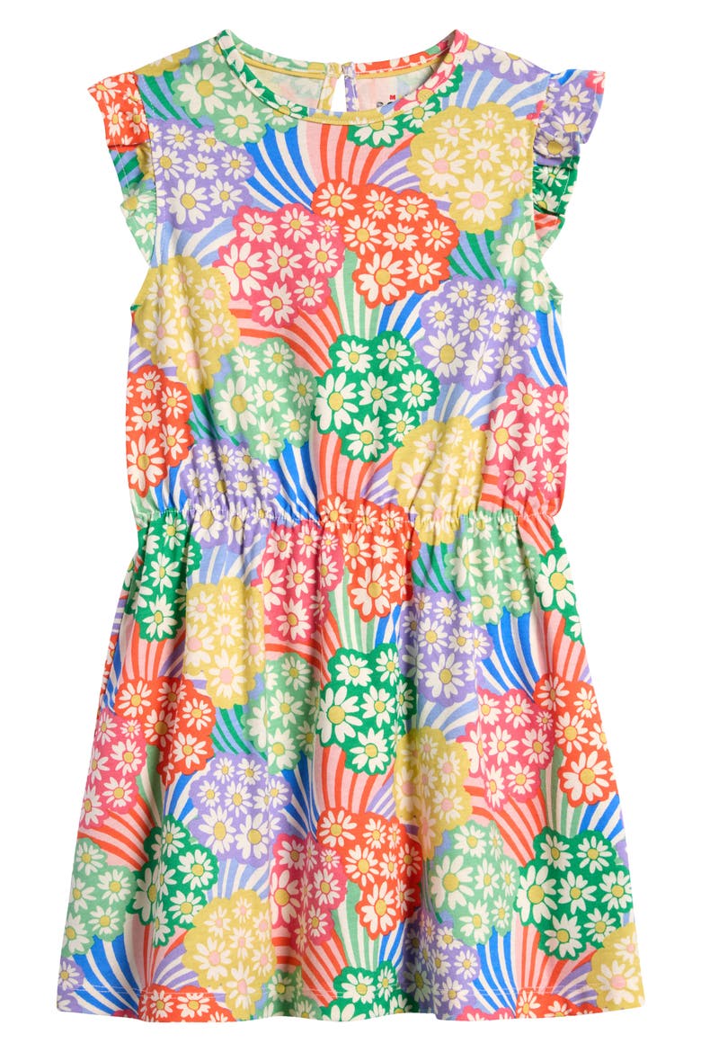 Kids' Floral Ruffle Shoulder Cotton Jersey Dress, Main, color, MULTI RAINBOW DAISIES