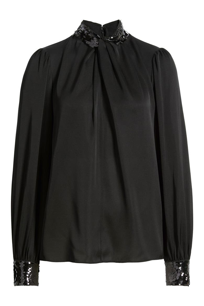 Amira Silk Stretch Top, Alternate, color, NOIR