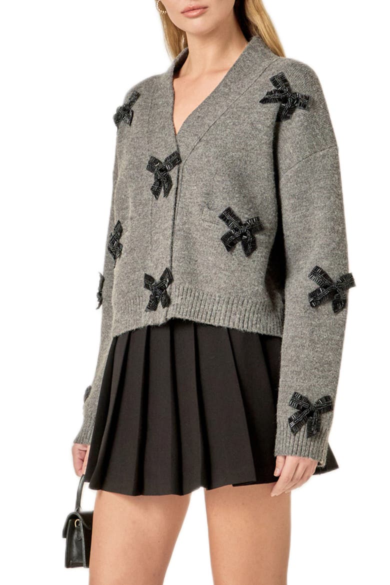 Beaded Bow Oversize Cardigan, Alternate, color, CHARCOAL
