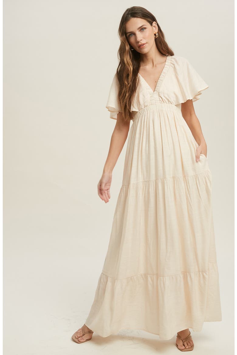 Flutter Sleeve Tiered Maxi Dress, Alternate, color, CREAM