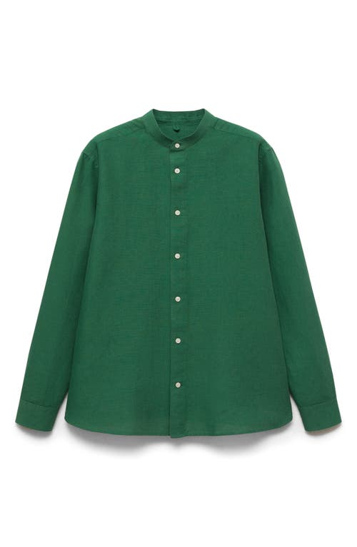 Mango Band Collar Linen Blend Button-up Shirt In Green