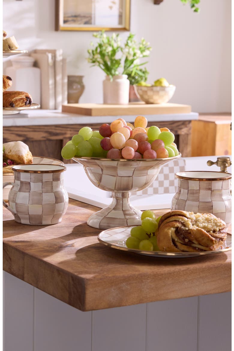 Mocha Check Large Enameled Steel Compote Bowl, Alternate, color, MOCHA