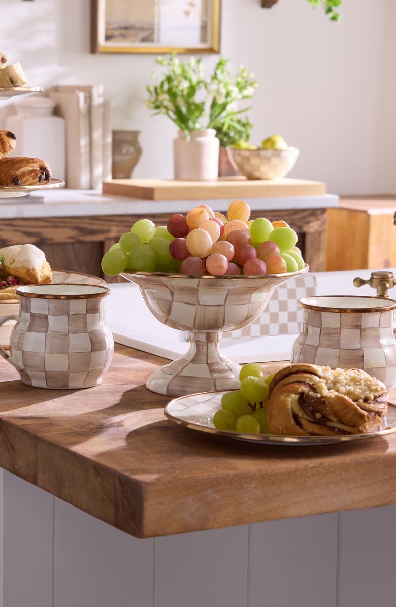 MACKENZIE CHILDS Mocha Check Large Enameled Steel Compote Bowl, Alternate, color, Mocha