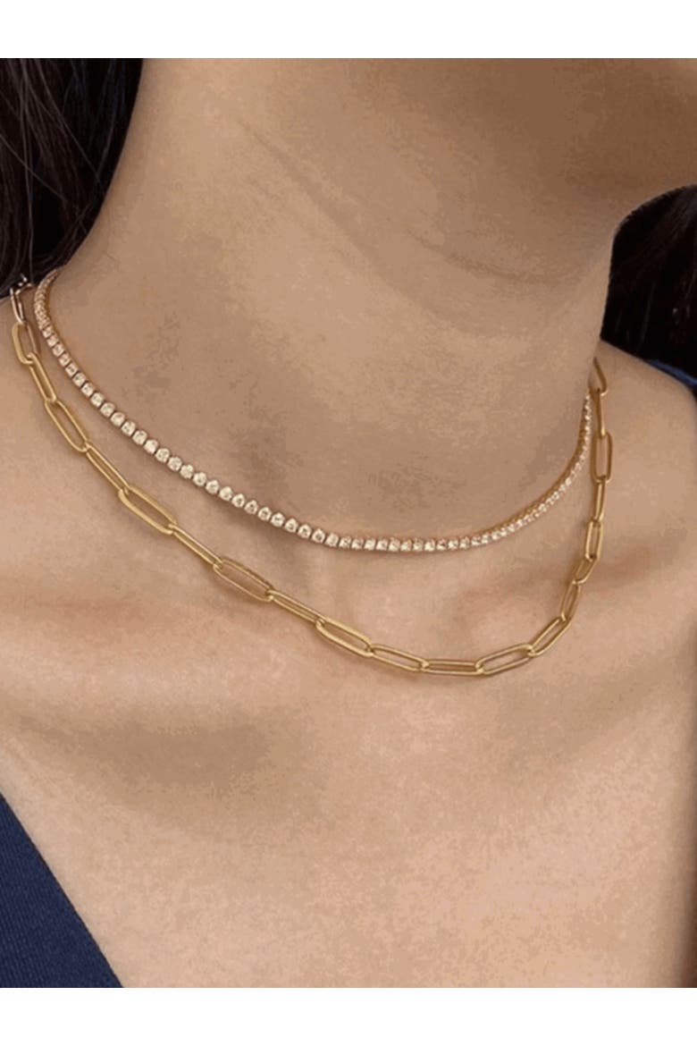 Moonlit Tennis Necklace with AAAAA Cubic Zirconia, Alternate, color, Gold