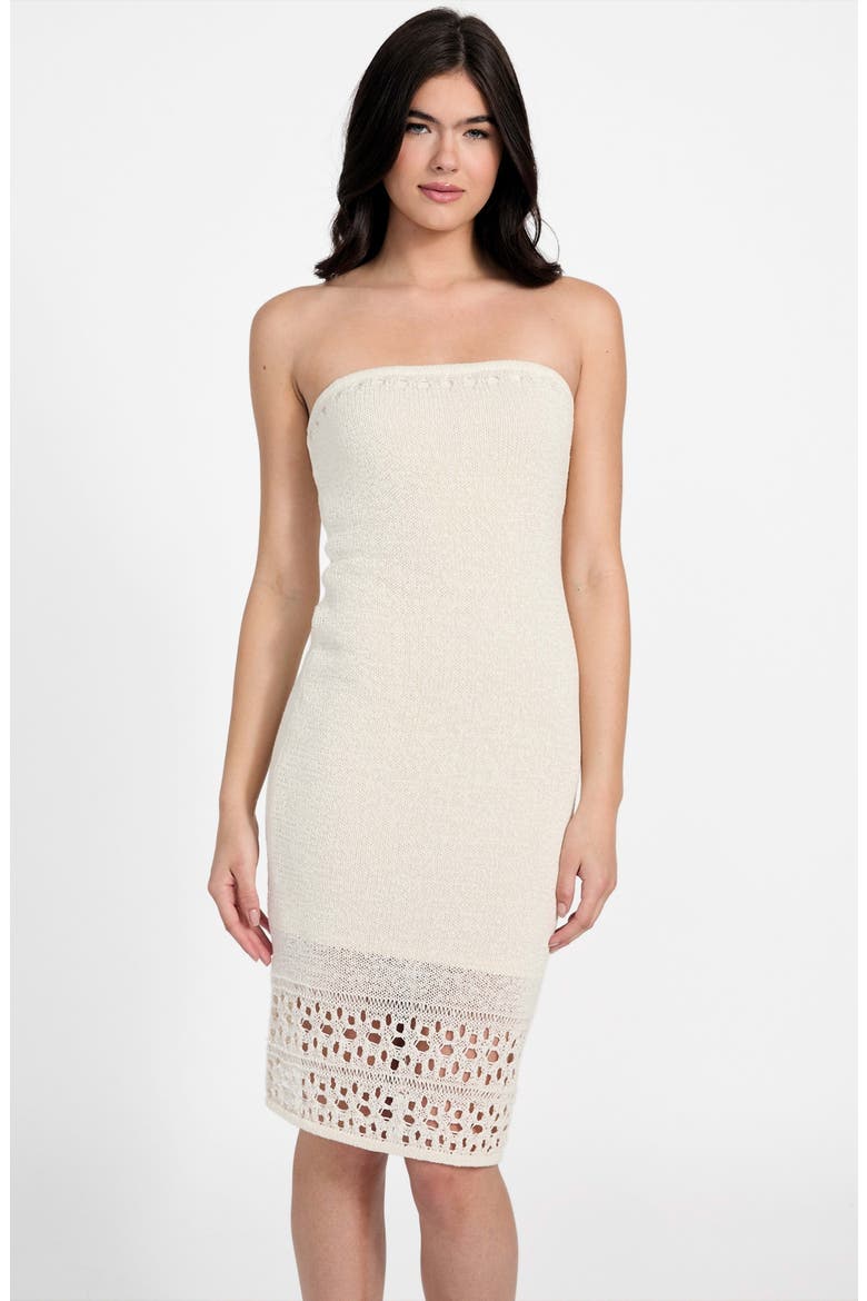 Leah Open Stitch Strapless Organic Cotton Blend Dress, Alternate, color, DOVE WHITE