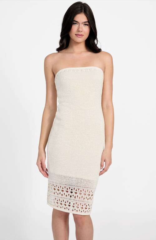Guess Leah Open Stitch Strapless Organic Cotton Blend Dress In White