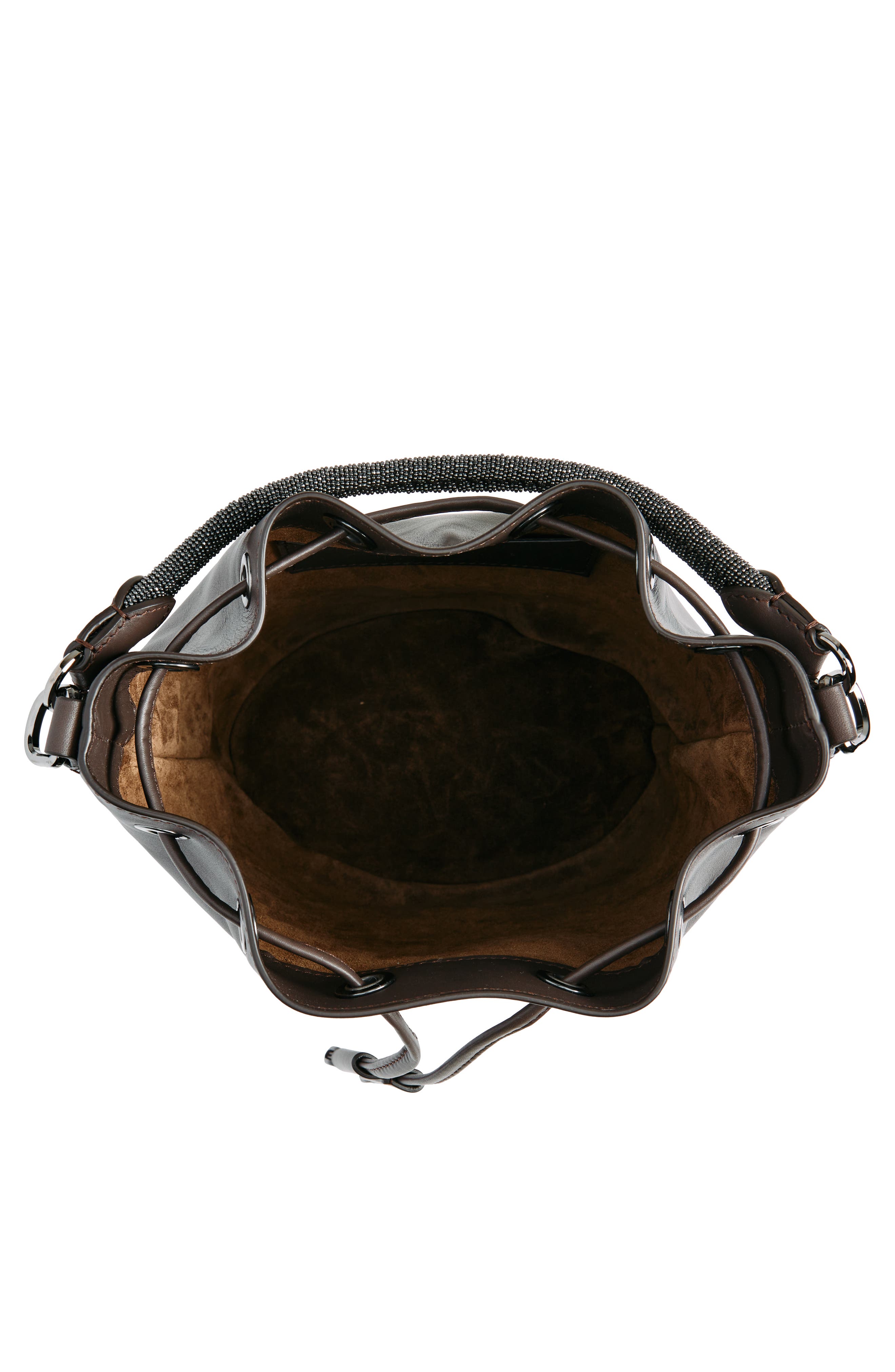 Brunello Cucinelli Monili Trim Leather Bucket Bag, Alternate, color, 