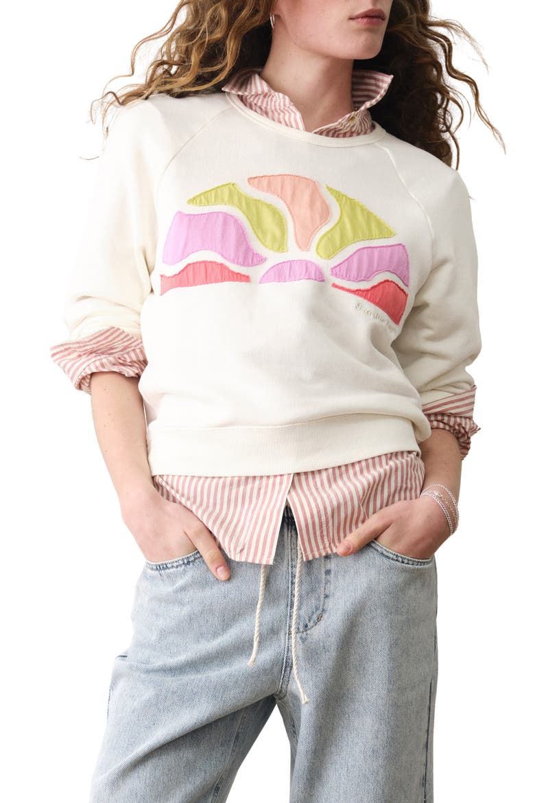 Cloud 9 Terry Sun Appliqué Sweatshirt, Main, color, ANTIQUE WHITE