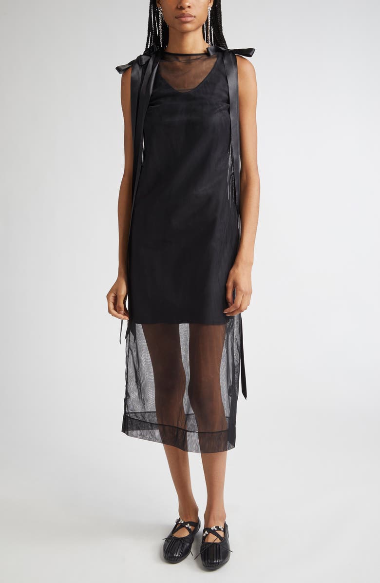Simone Rocha Bow Detail Scoop Neck Silk Satin Minidress, Main, color, Black