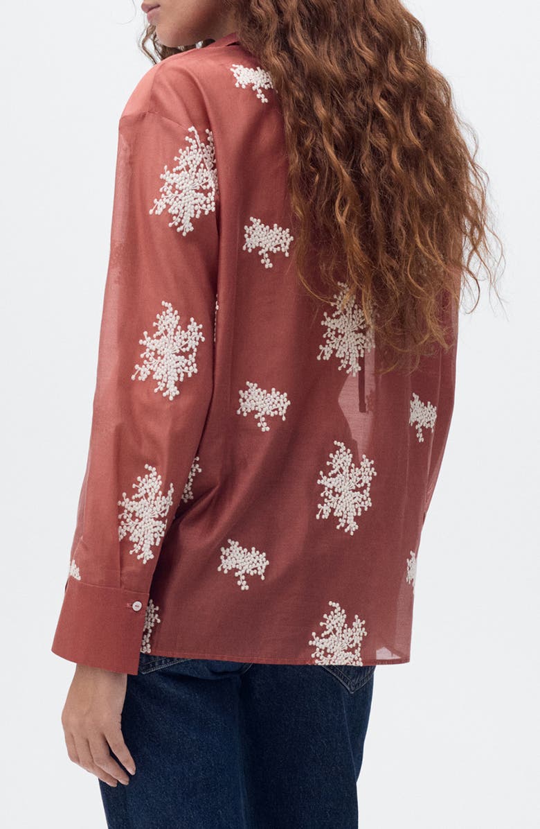 MANGO Embroidered Semisheer Button-Up Shirt, Alternate, color, Russet