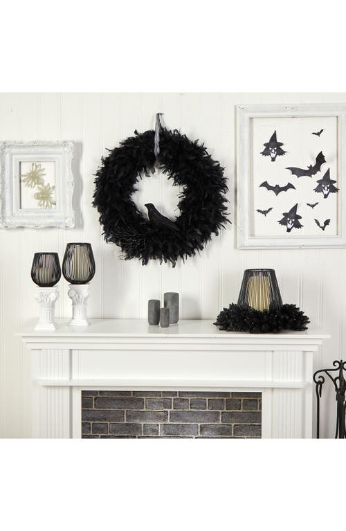 Nearly Natural Halloween Raven Feather Wreath In Black