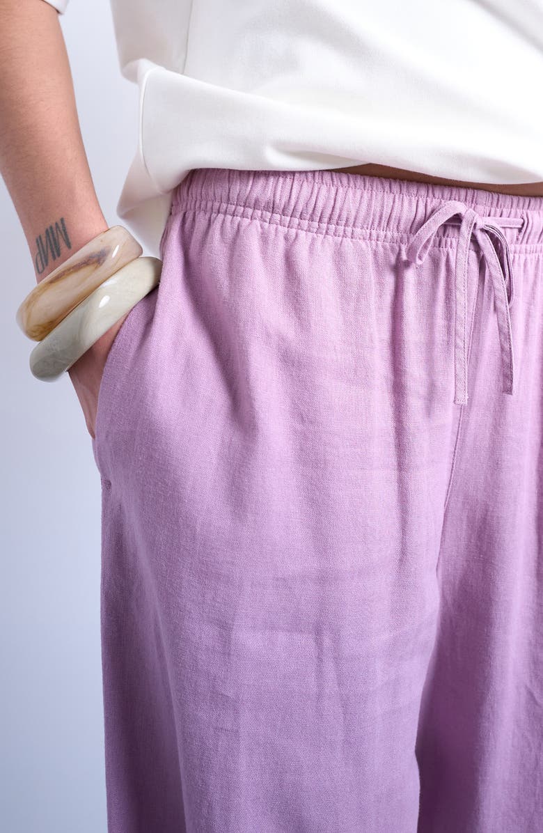 Topshop Deep Cuff Linen Blend Pants, Alternate, color, Purple