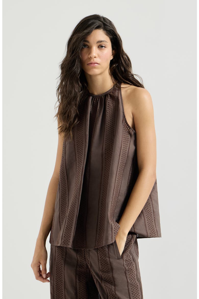 Broderie anglaise top, Main, color, Chocolate