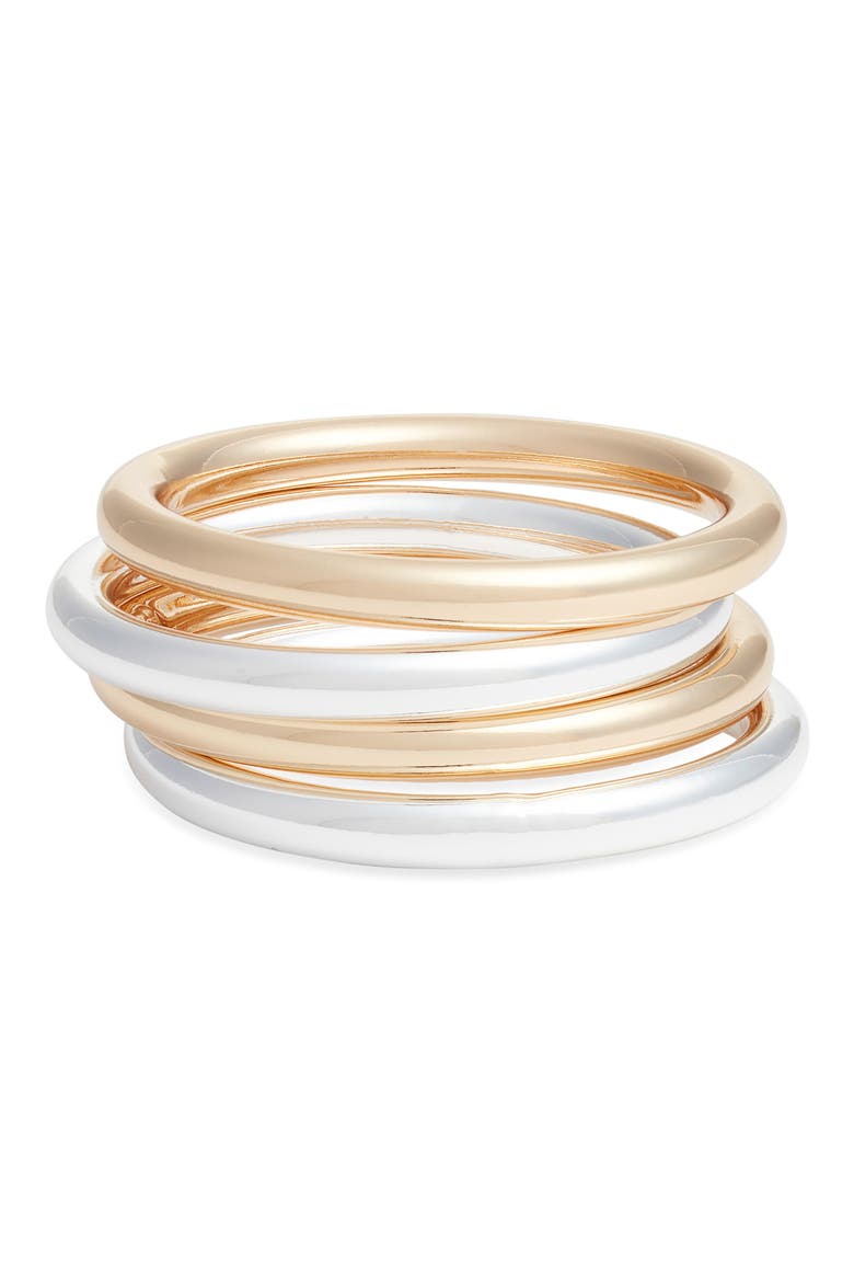 Set of 4 Polished Bangle Bracelets, Main, color, GOLD- SILVER