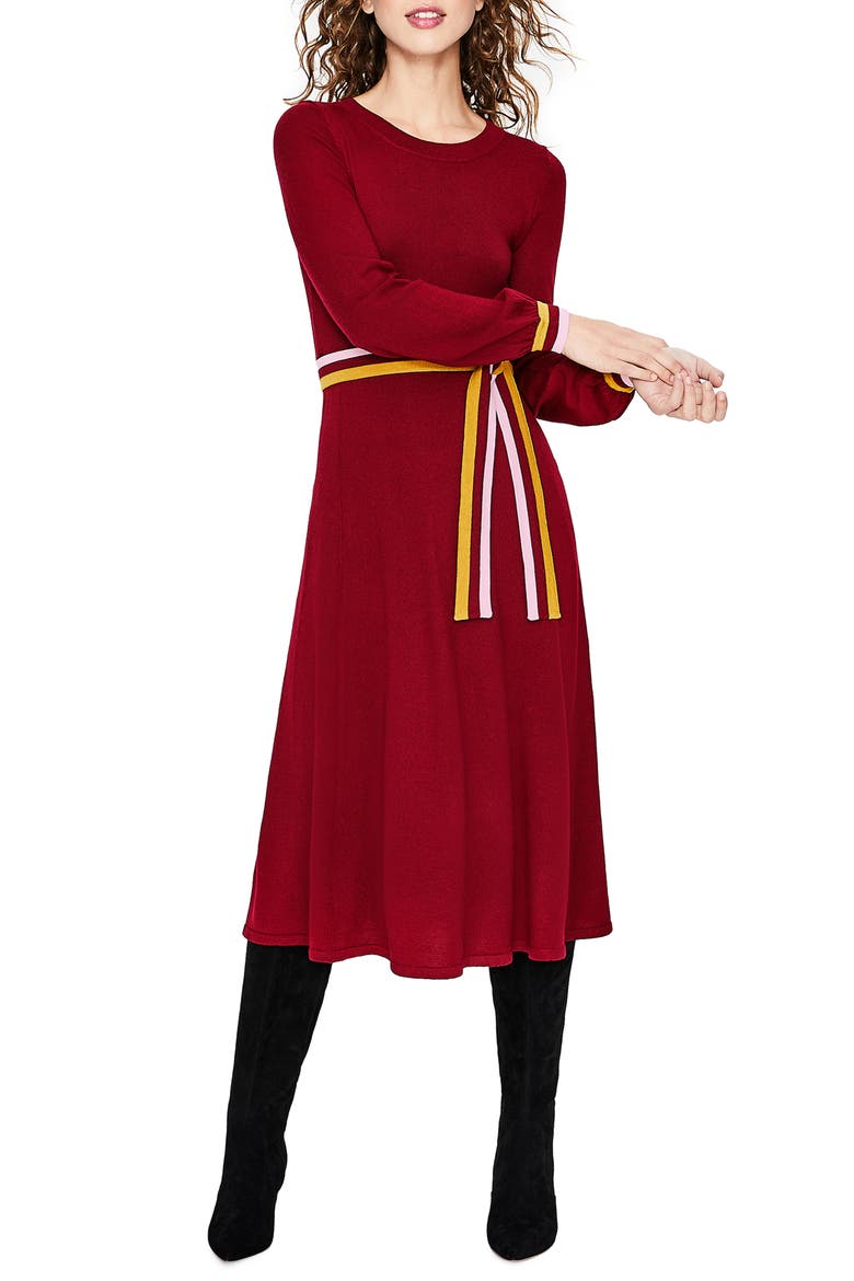 Eden Belted Cotton & Wool Sweater Dress, Main, color, MULLED WINE
