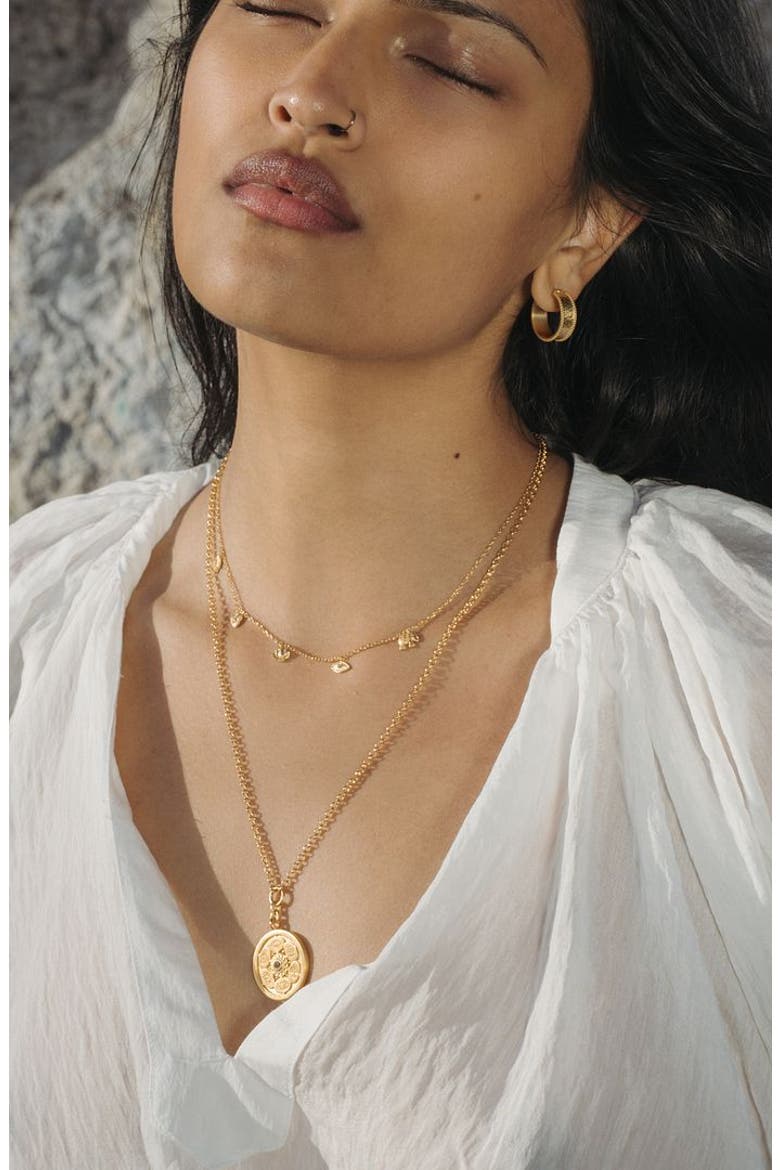 Sacred Symbols White Topaz Charm Choker Necklace, Alternate, color, Gold