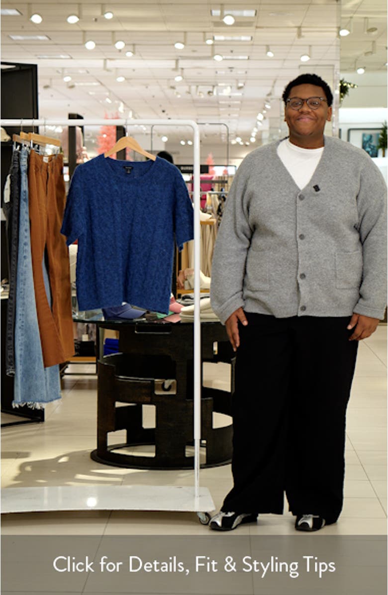 Fuzzy Cable Stitch Short Sleeve Crewneck Sweater, sales video thumbnail