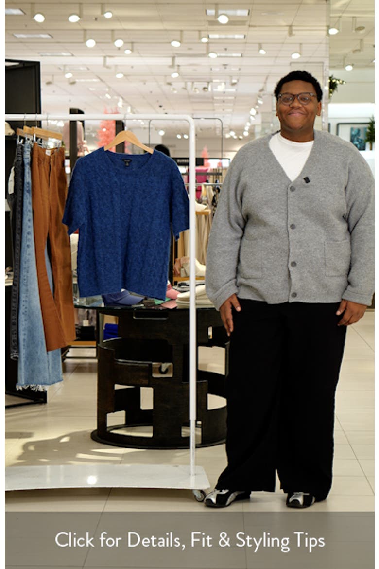 Fuzzy Cable Stitch Short Sleeve Crewneck Sweater video