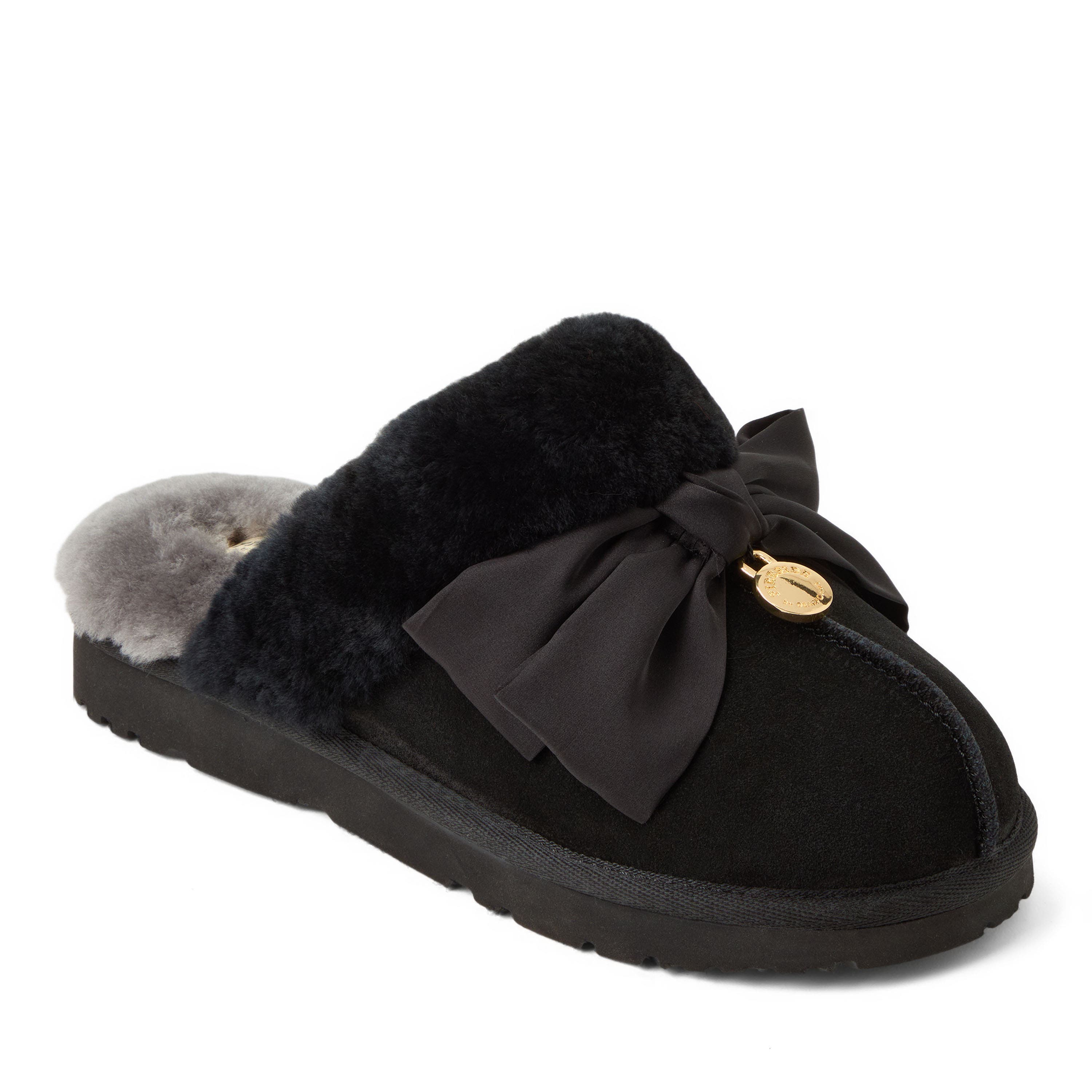 Fireside Sydney Dream Bow Scuff Slippers, Main, color, Black