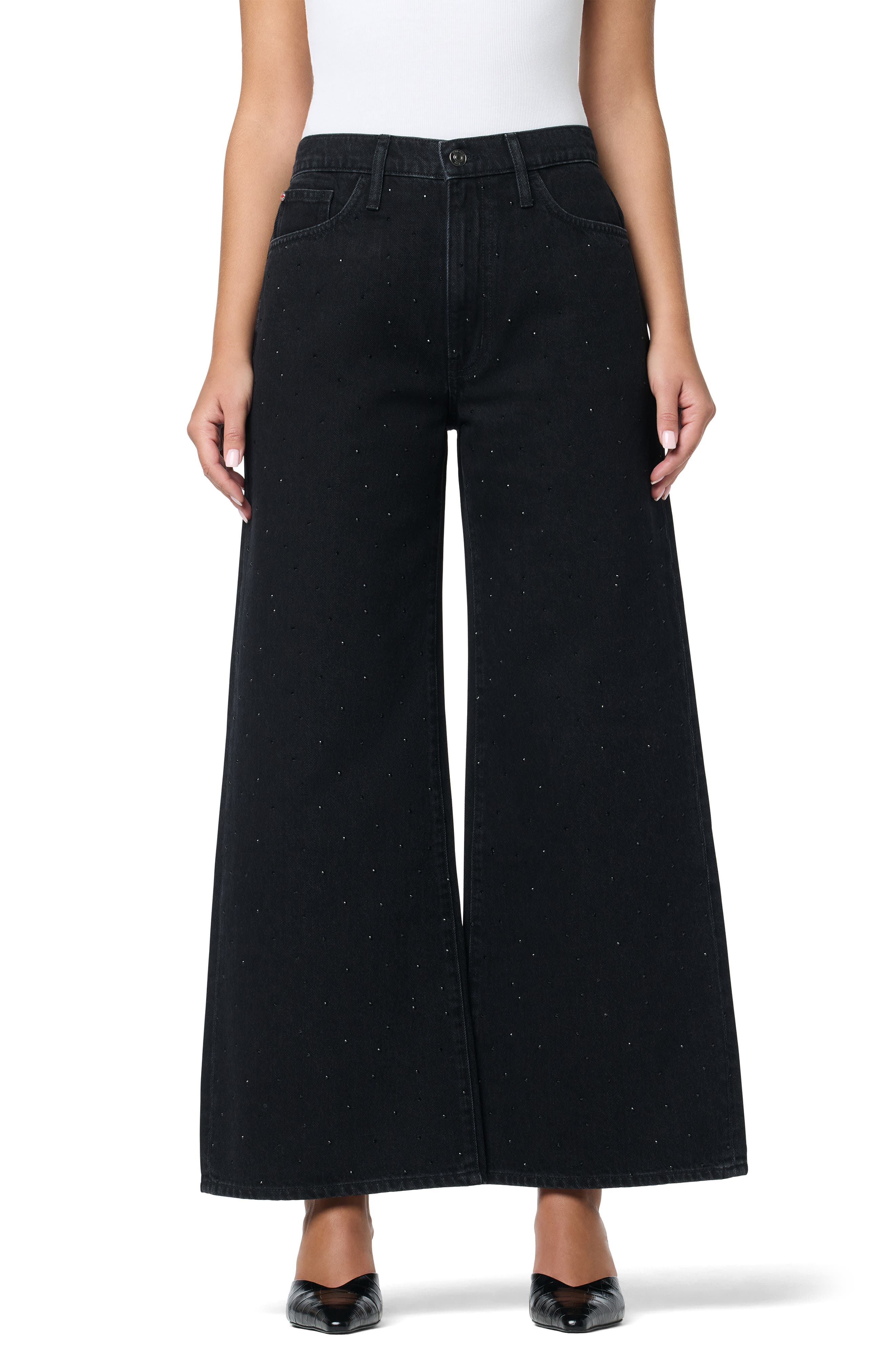 Hudson Jeans Jolene Crystal Embellished High Waist Wide Leg Jeans