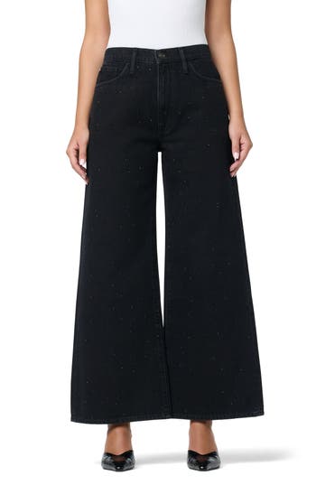 Hudson Jeans Jolene Crystal Embellished High Waist Wide Leg Jeans In Black
