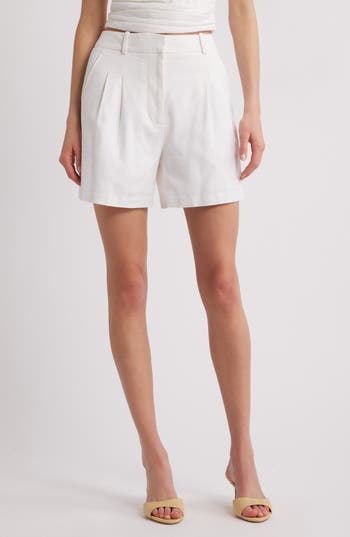 Open Edit Everyday Pleated Linen Blend Shorts In White