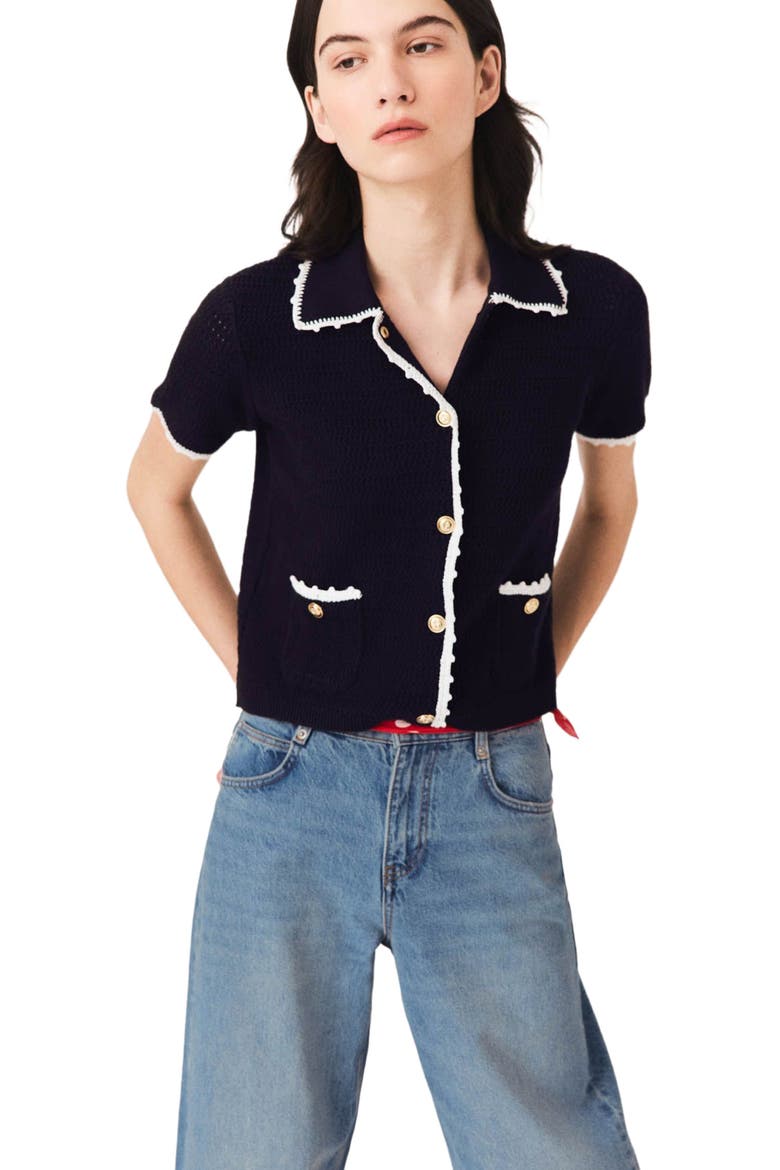 Cardigan with crochet trim, Alternate, color, Navy