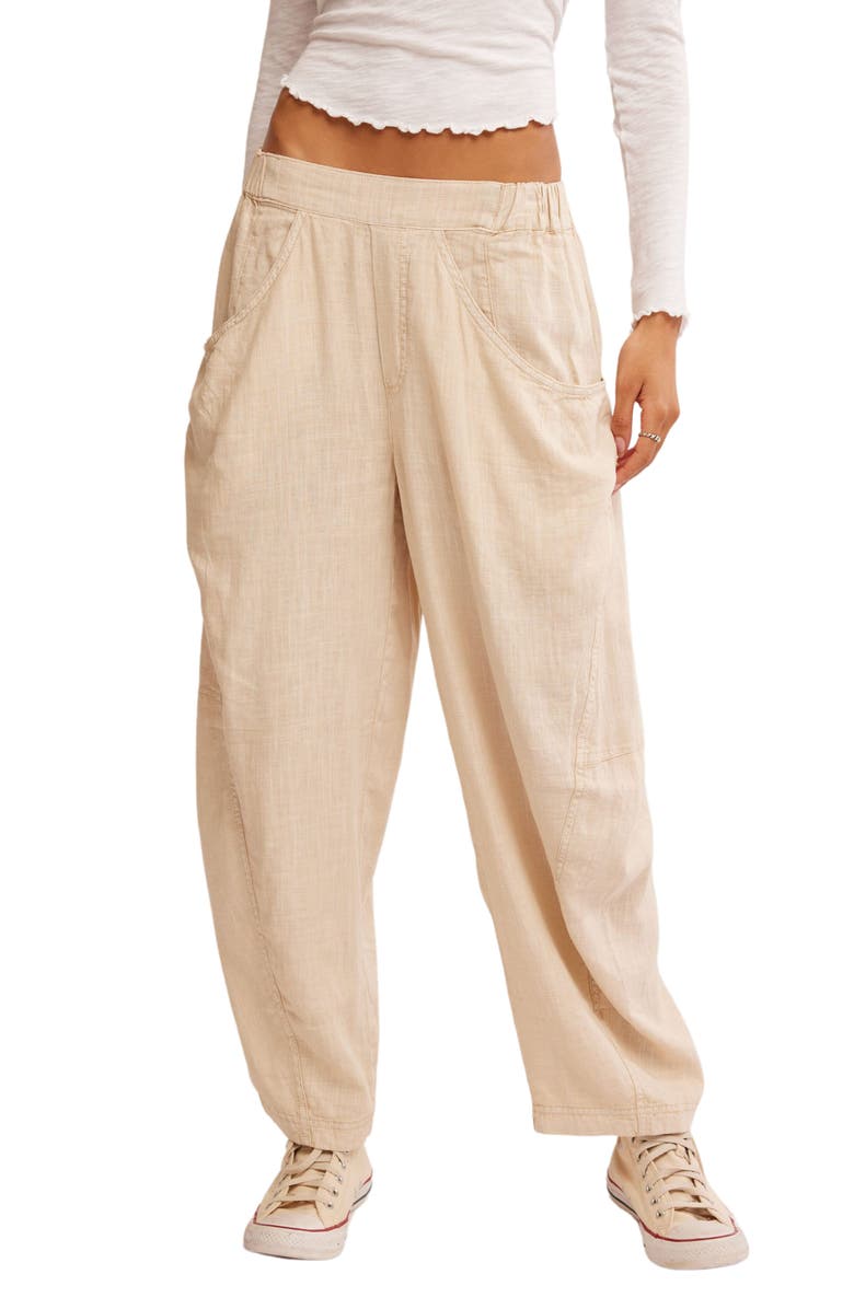 Free People High Road Pull-On Linen Blend Barrel Pants, Main, color,