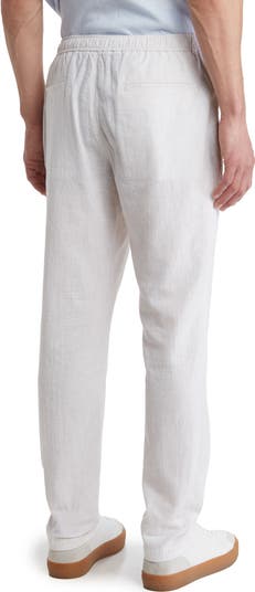 Elastic Waist Linen Blend Trim Fit Pants