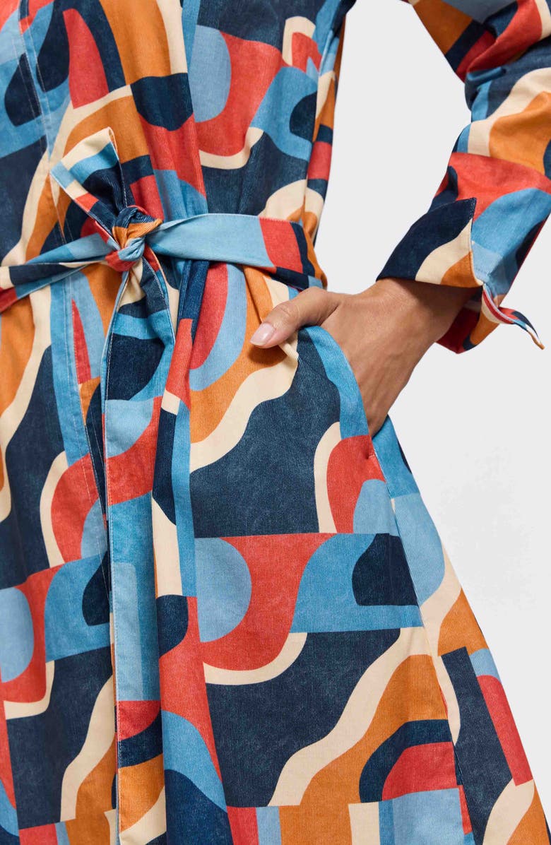 Foxcroft Agnes Print Corduroy Long Sleeve Dress, Alternate, color, Blue Multi