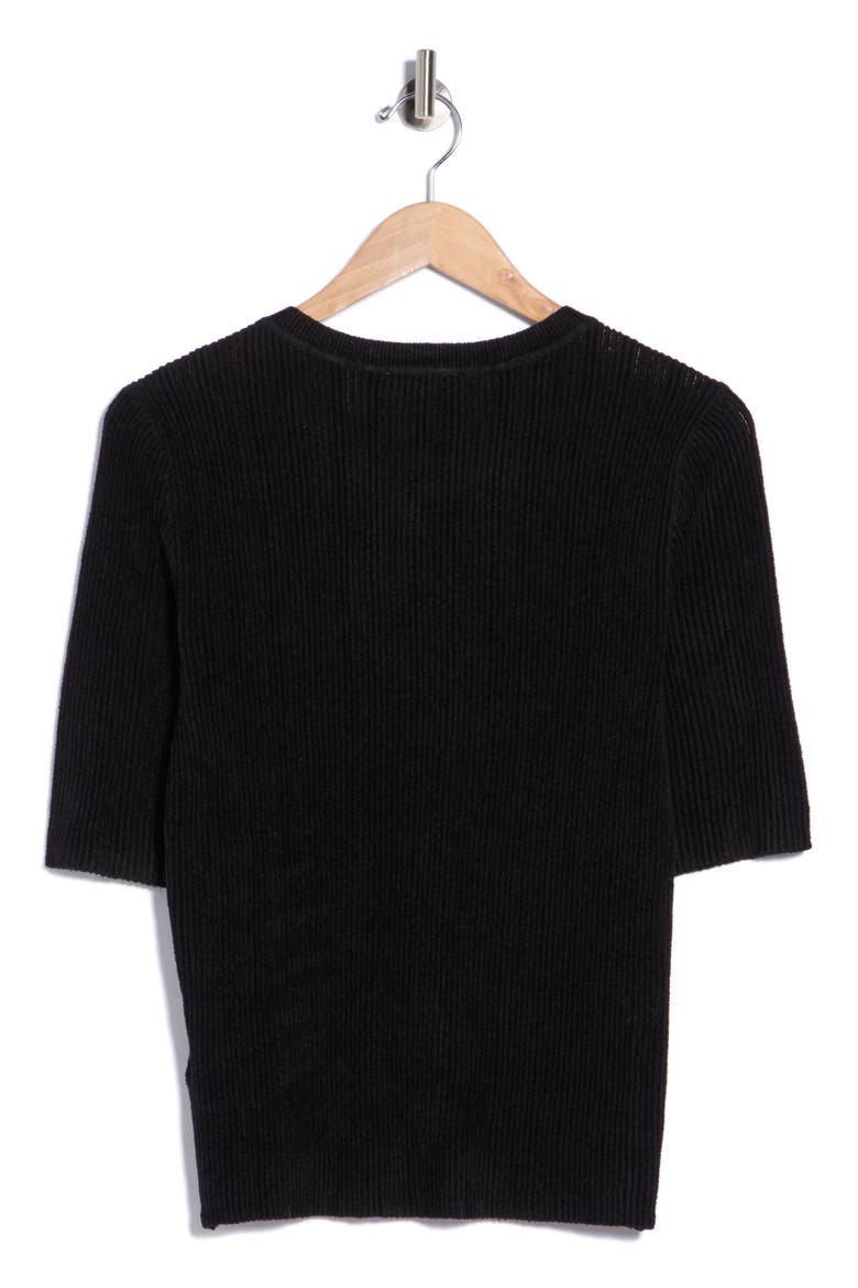 Ribbed Short Sleeve Sweater, Alternate, color, BLACK