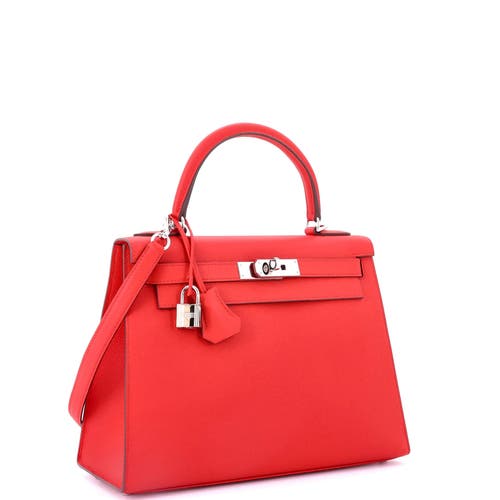 Pre-owned Hermes  Hermes Kelly Handbag Red Epsom With Palladium Hardware 28