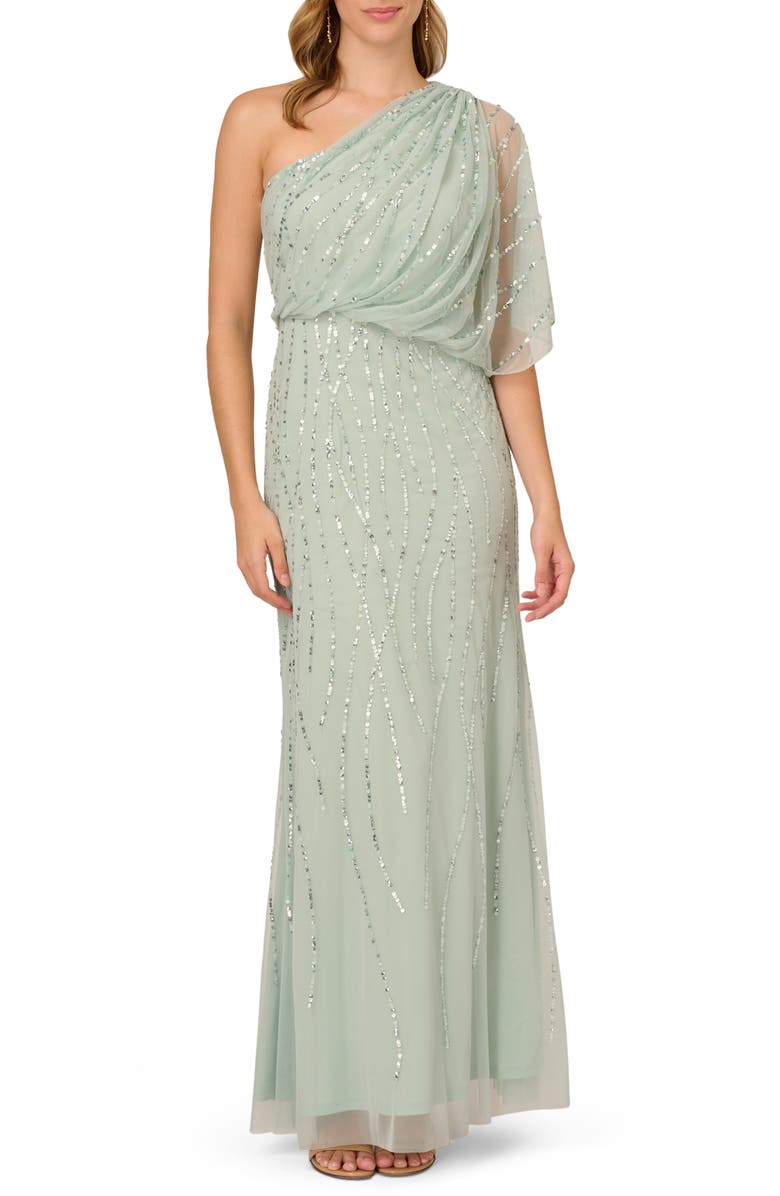 Adrianna Papell Sequin One-Shoulder Gown, Main, color,