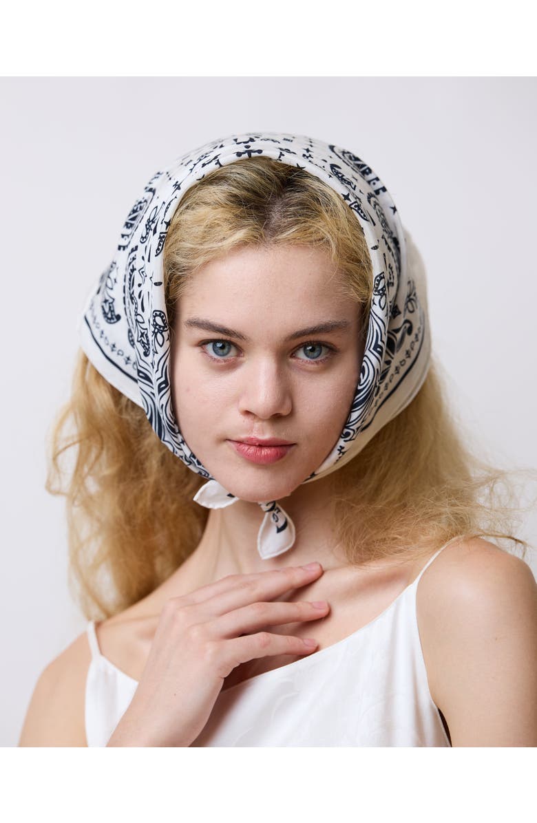 Lost Pattern "Paisley" Silk Bandana Scarf, Alternate, color, Moonlight White