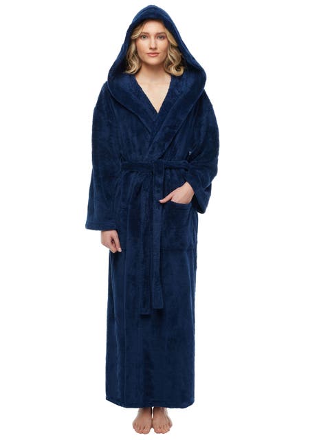 Womens Long Fleece Robe with Hood