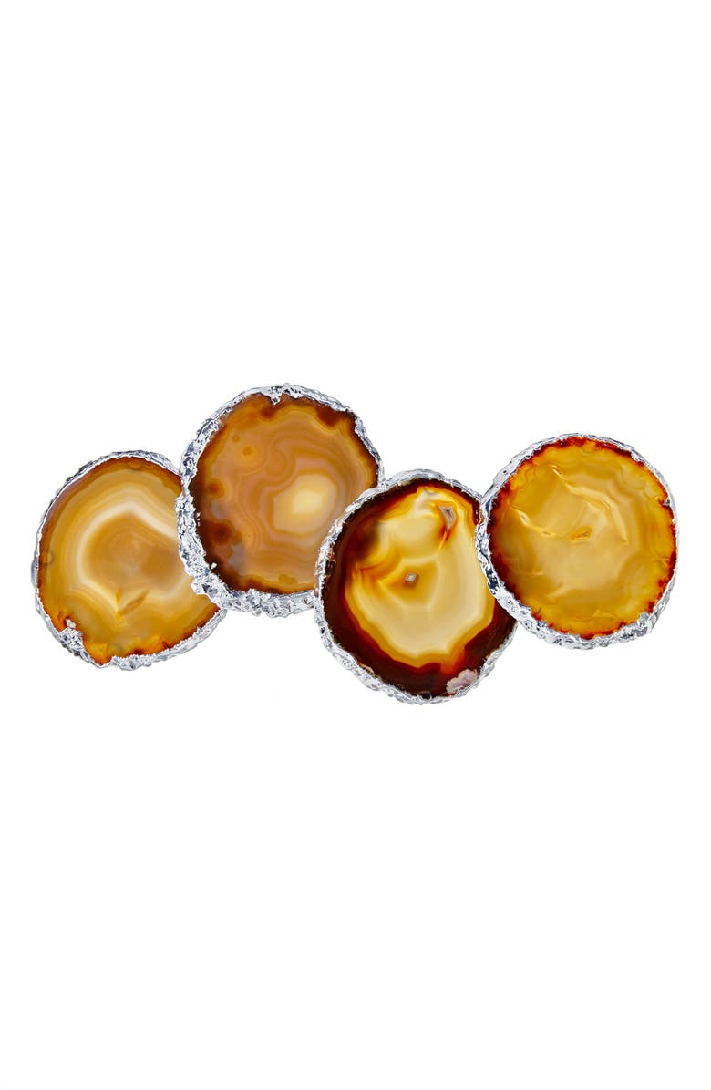ANNA New York Lumino Set of 4 Agate Coasters, Main, color, Sand/ Silver