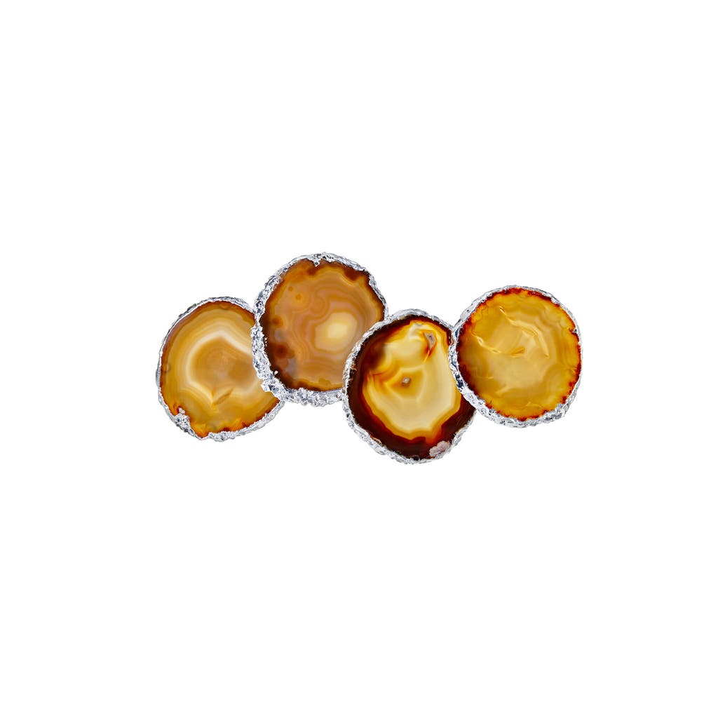 Anna New York Lumino Set Of 4 Agate Coasters In Sand/silver