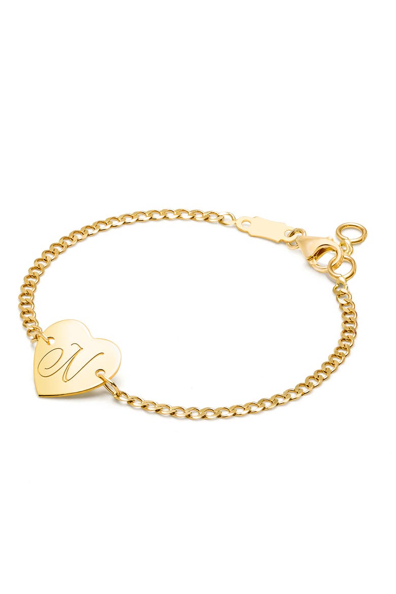 14K Gold Heart of Gold ID & Engraved Initial 6" Bracelet, Main, color, 14K Gold - N