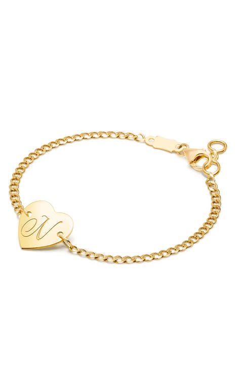 14K Gold Heart of Gold ID & Engraved Initial 6" Bracelet