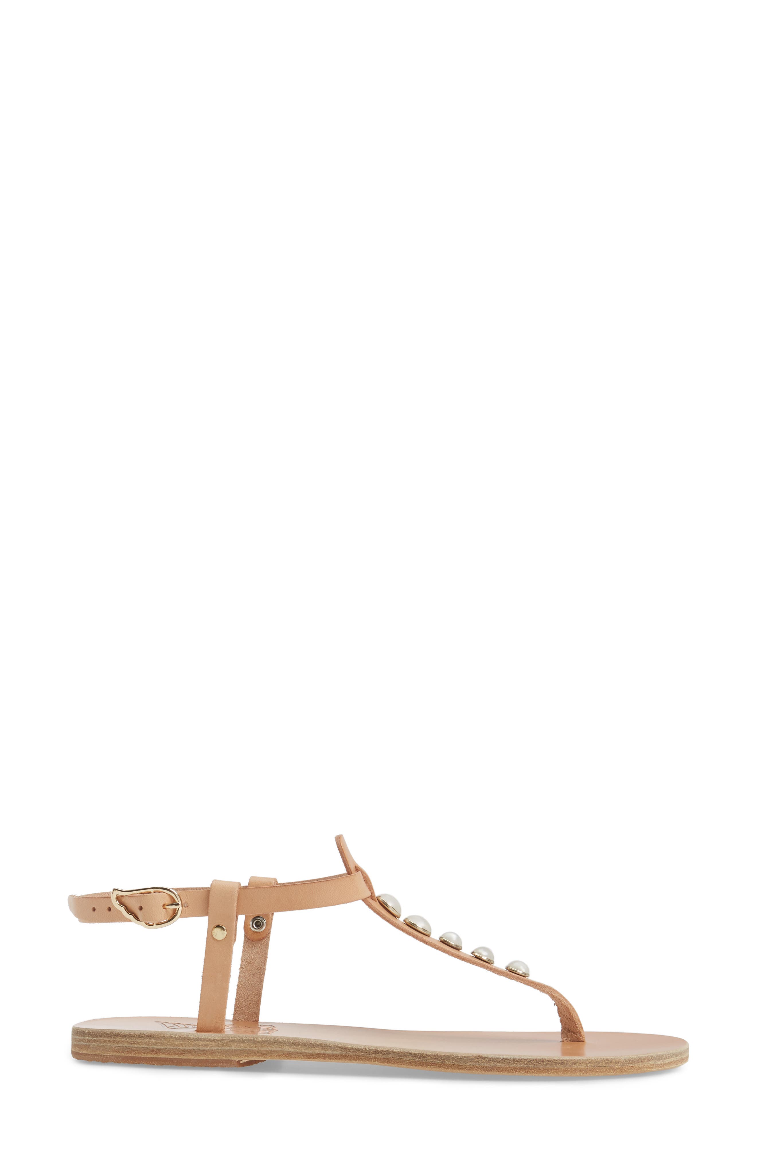 Lito Imitation Pearl Embellished T-Strap Sandal, Alternate, color, NATURAL VACHETTA