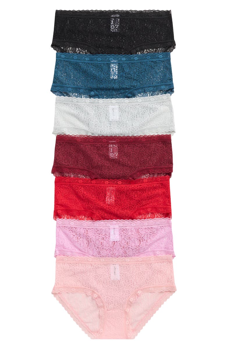 NORDSTROM RACK 7-Pack Days of the Week Lace Hipster Briefs, Alternate, color, Red Purple Blue Multi