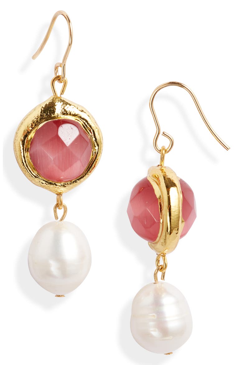 Freshwater Pearl Drop Earrings, Main, color, GOLD