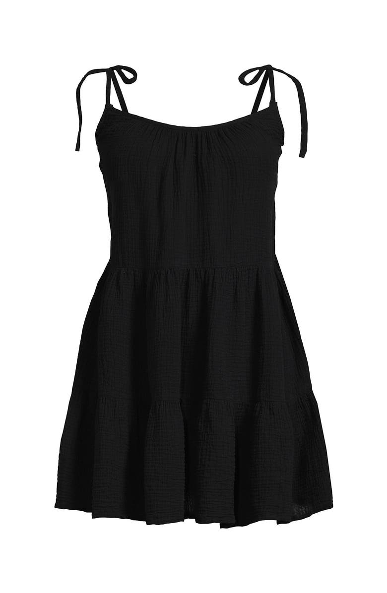 Lands' End Cotton Gauze Metallic Tiered Mini Cover-up Dress, Alternate, color, Black