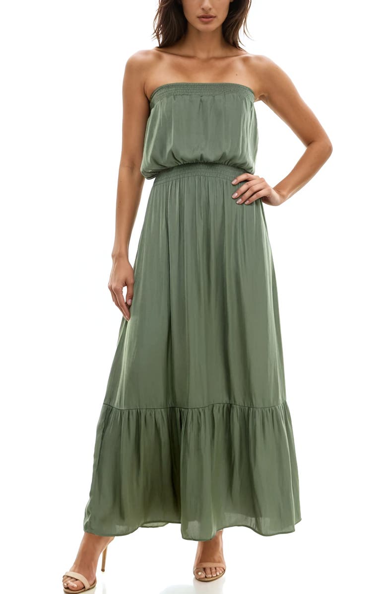 Socialite Strapless Tiered Maxi Dress, Main, color, Agave Green