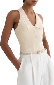 Reiss Vera Collared Rib Knit Racerback Tank
