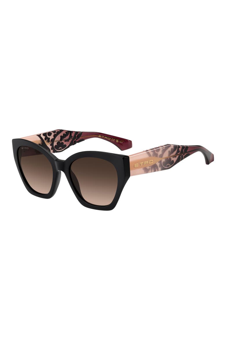 55mm Rectangular Cat Eye Sunglasses, Alternate, color, BLACK BURGUNDY/ BROWN SF