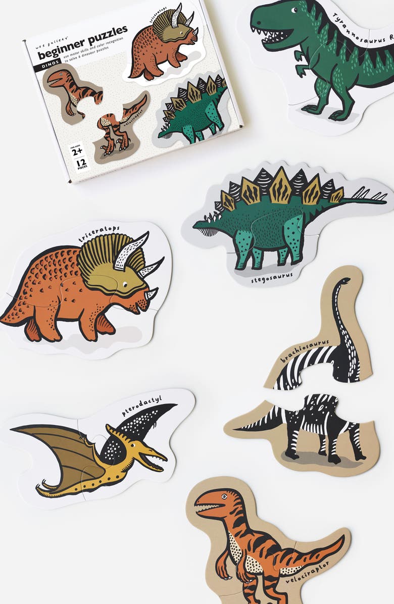 Wee Gallery Dino Growth Chart and Beginner Dino Floor Puzzle Bundle, Alternate, color, Dino