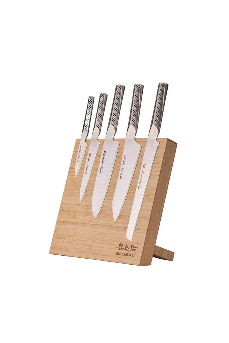 Bitoku Ukon Essentials 6 Piece Knife Set with Magnetic Block, Main, color, Bamboo
