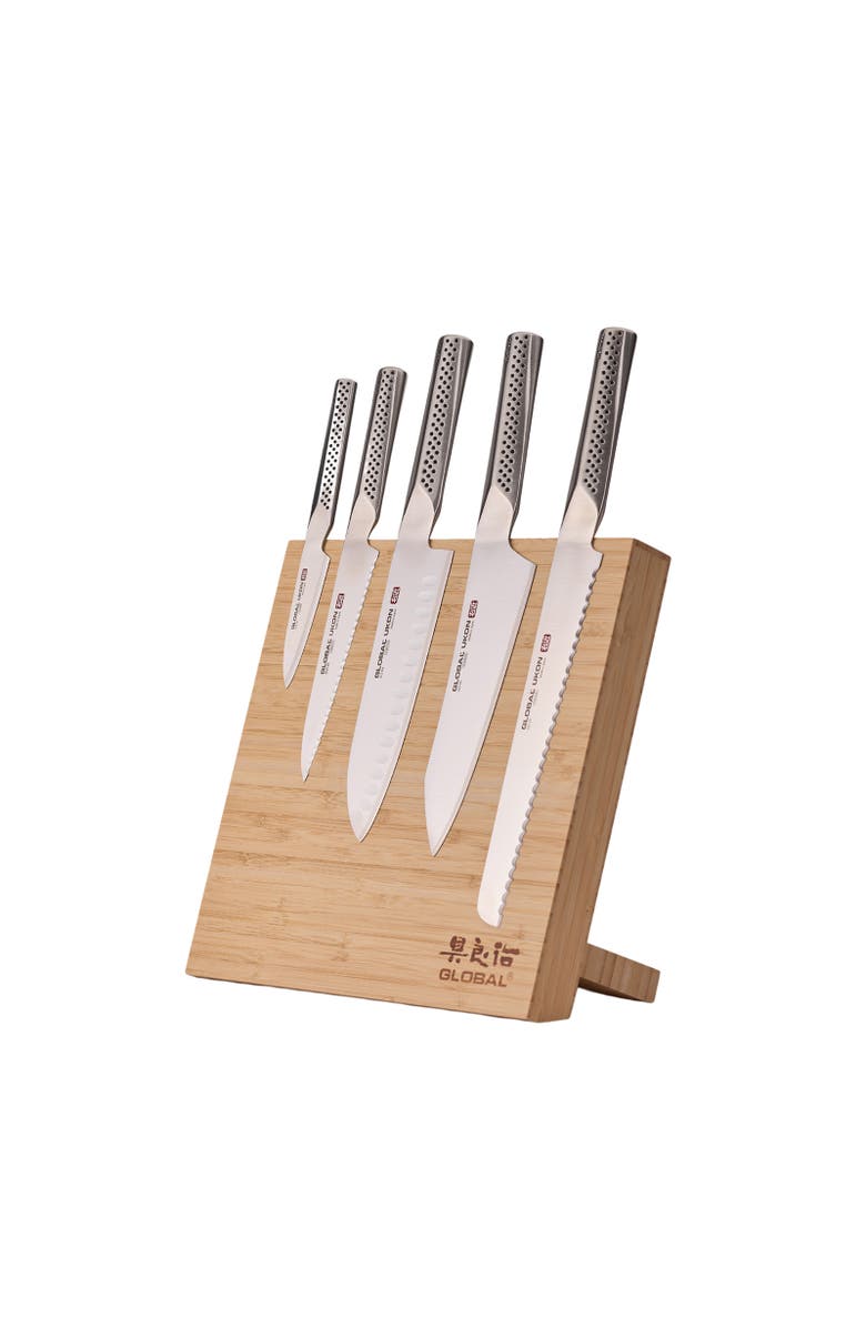 GLOBAL Bitoku Ukon Essentials 6 Piece Knife Set with Magnetic Block, Main, color, Bamboo